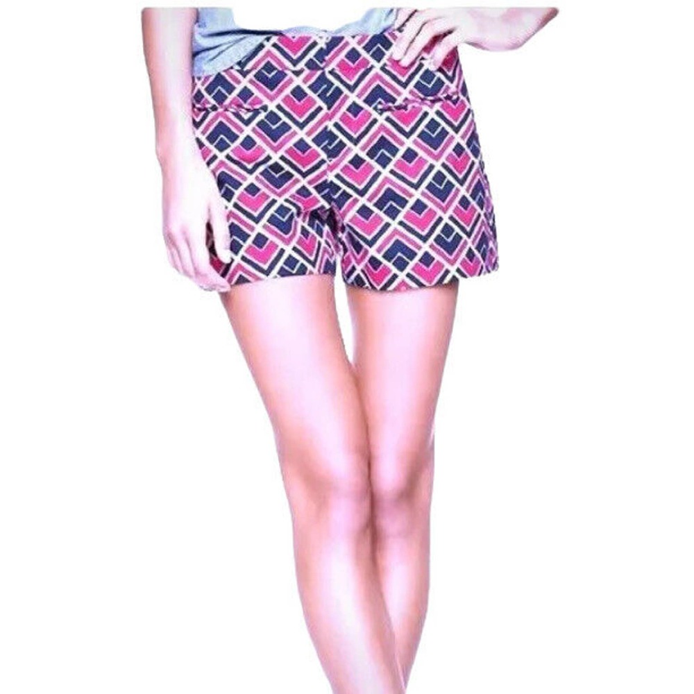 SH25 Gap Women's Size 2 Flat Front Shorts Pink Blue White Print Canvas Geo